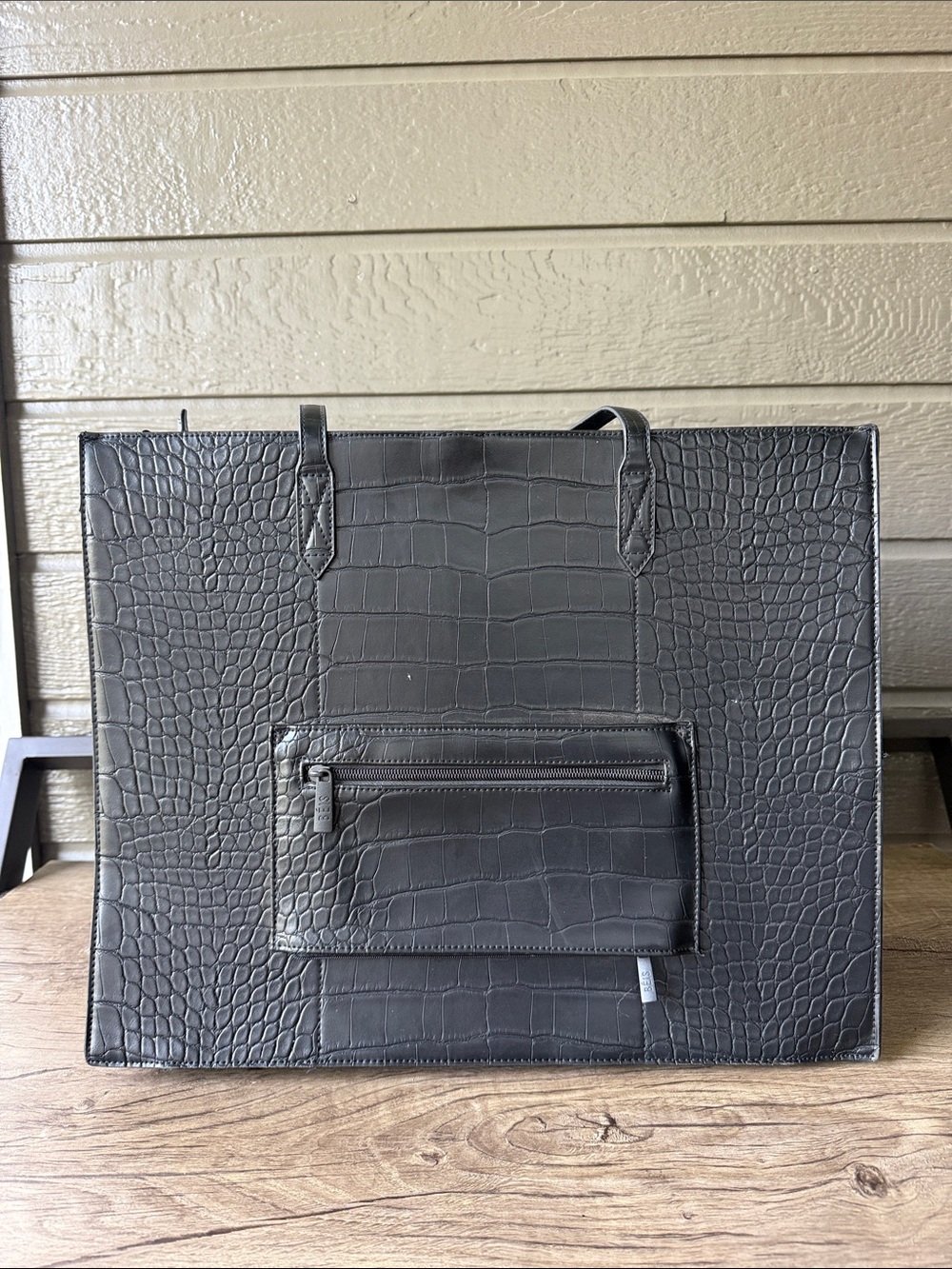 BÉIS Women’s Black Croc-Embossed Leather Tote Bag